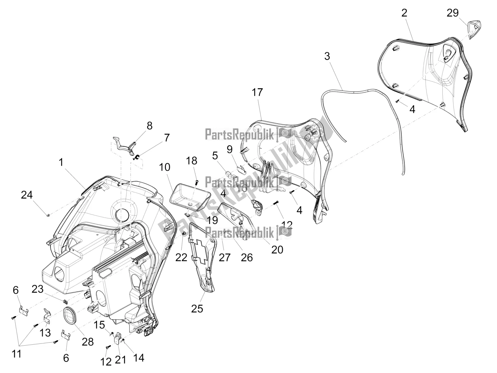 Toutes les pièces pour le Boîte à Gants Avant - Panneau De Protection Des Genoux du Piaggio FLY 150 3V IE 2019