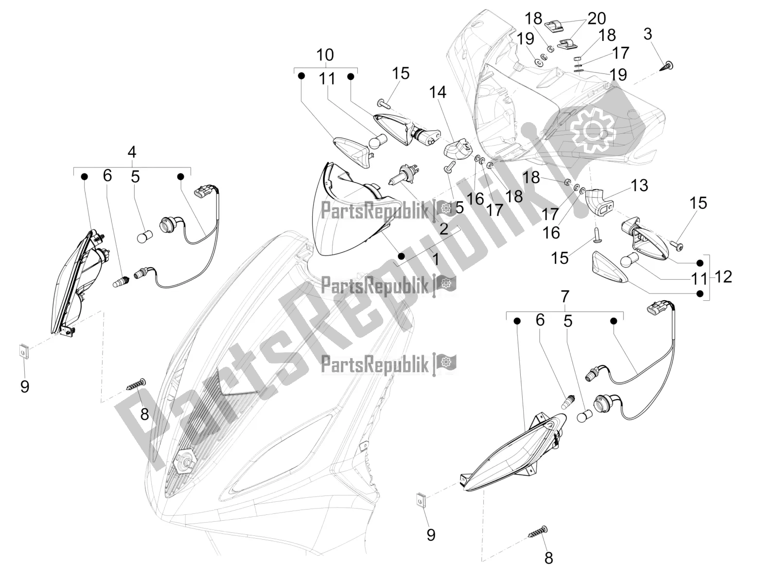 Toutes les pièces pour le Phares Avant - Clignotants du Piaggio FLY 150 3V IE 2019