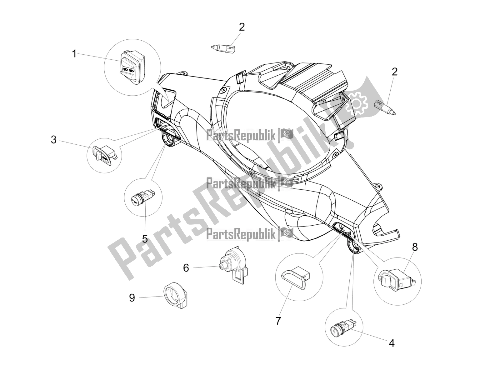 Tutte le parti per il Selettori - Interruttori - Pulsanti del Piaggio FLY 150 3V IE 2019