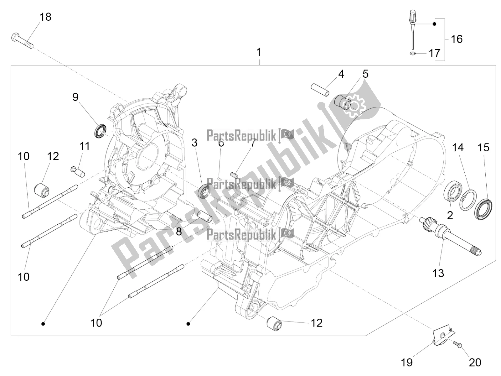 All parts for the Crankcase of the Piaggio FLY 50 4T 2V 2016