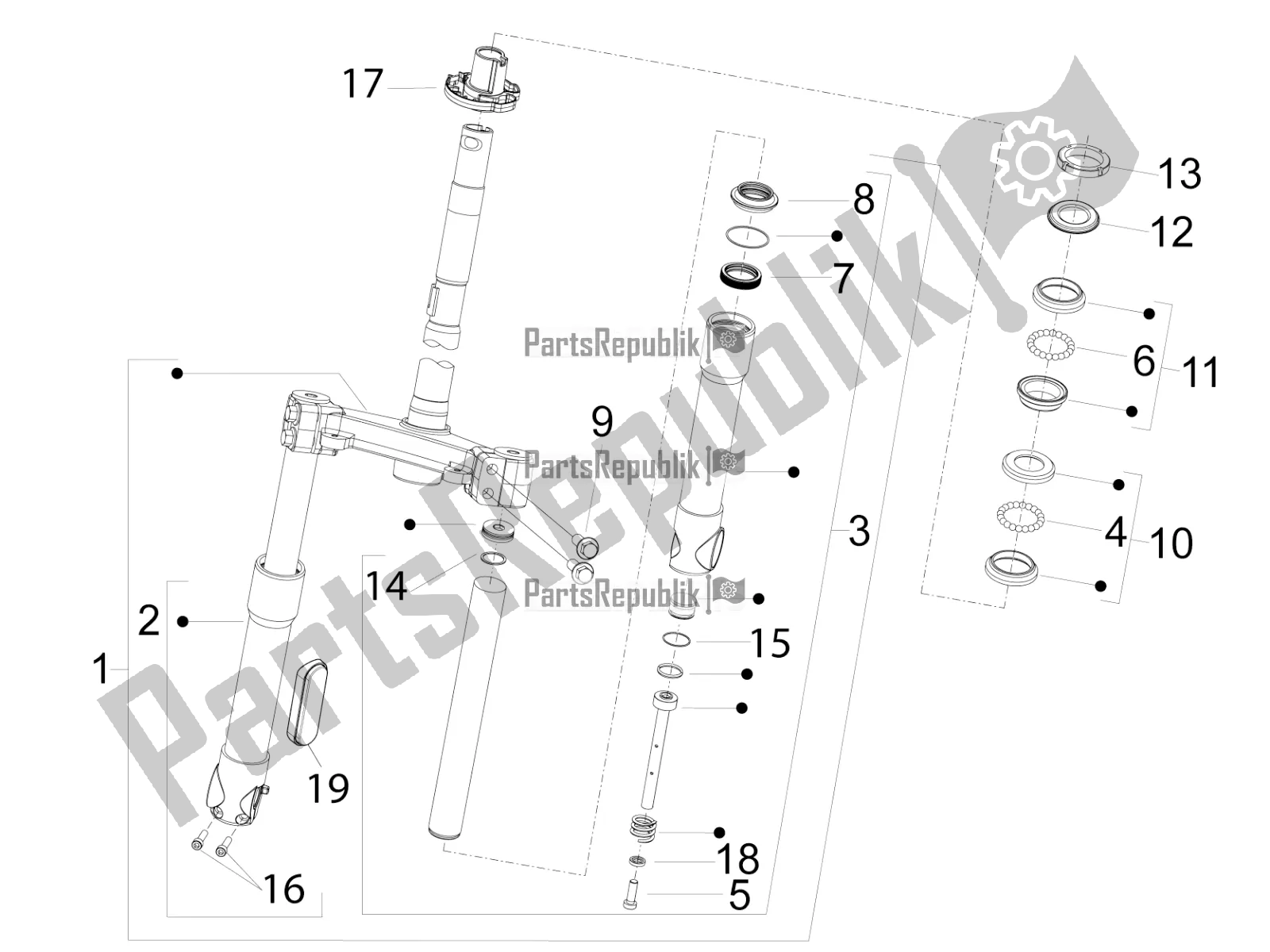 Toutes les pièces pour le Fourche / Tube De Direction - Palier De Direction du Piaggio FLY 50 4T 2V 2016