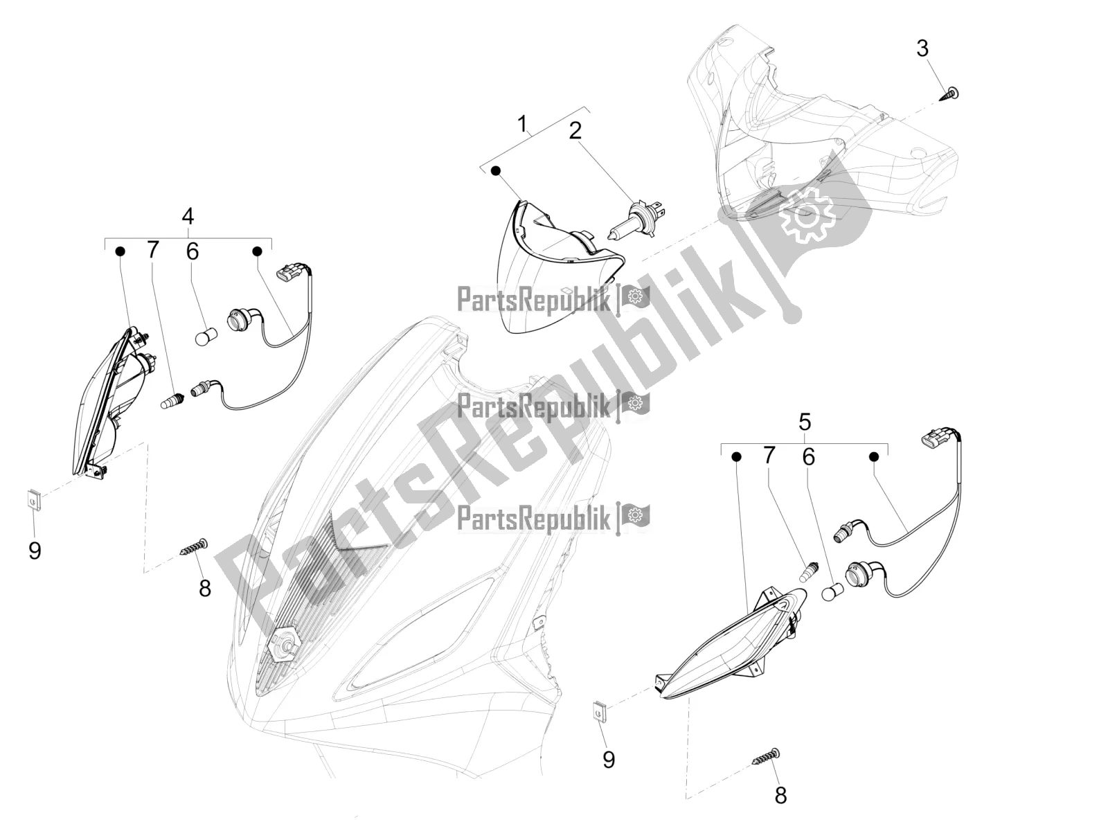 Toutes les pièces pour le Phares Avant - Clignotants du Piaggio FLY 50 4T 2V 2016