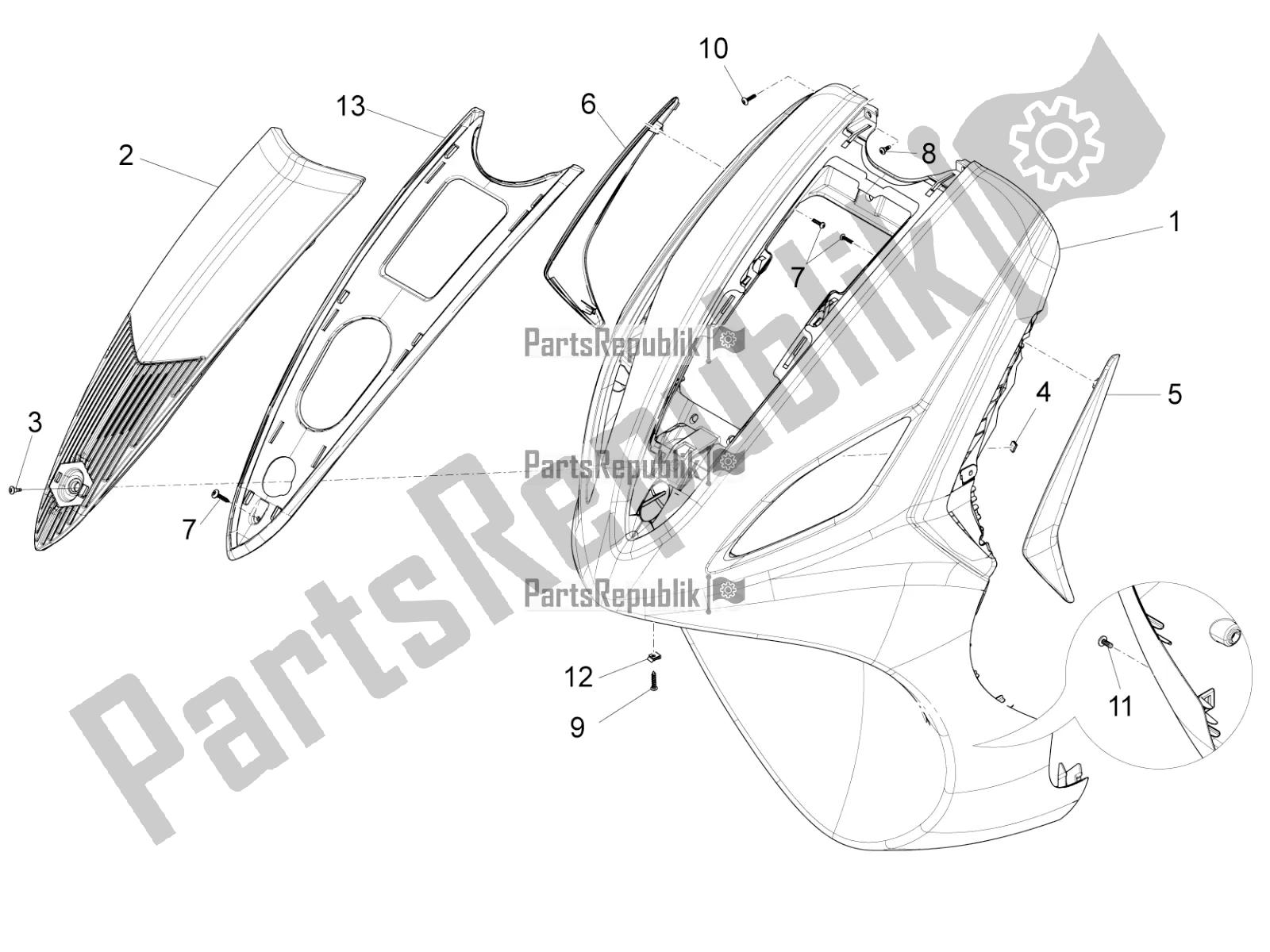 Toutes les pièces pour le Bouclier Avant du Piaggio FLY 50 4T 2V 2016