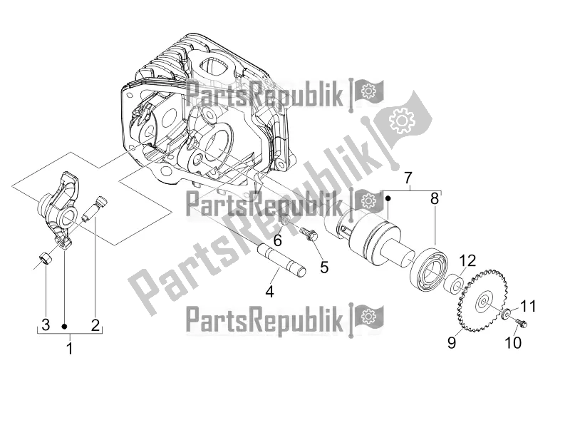 All parts for the Rocking Levers Support Unit of the Piaggio FLY 50 4T 2V 2016