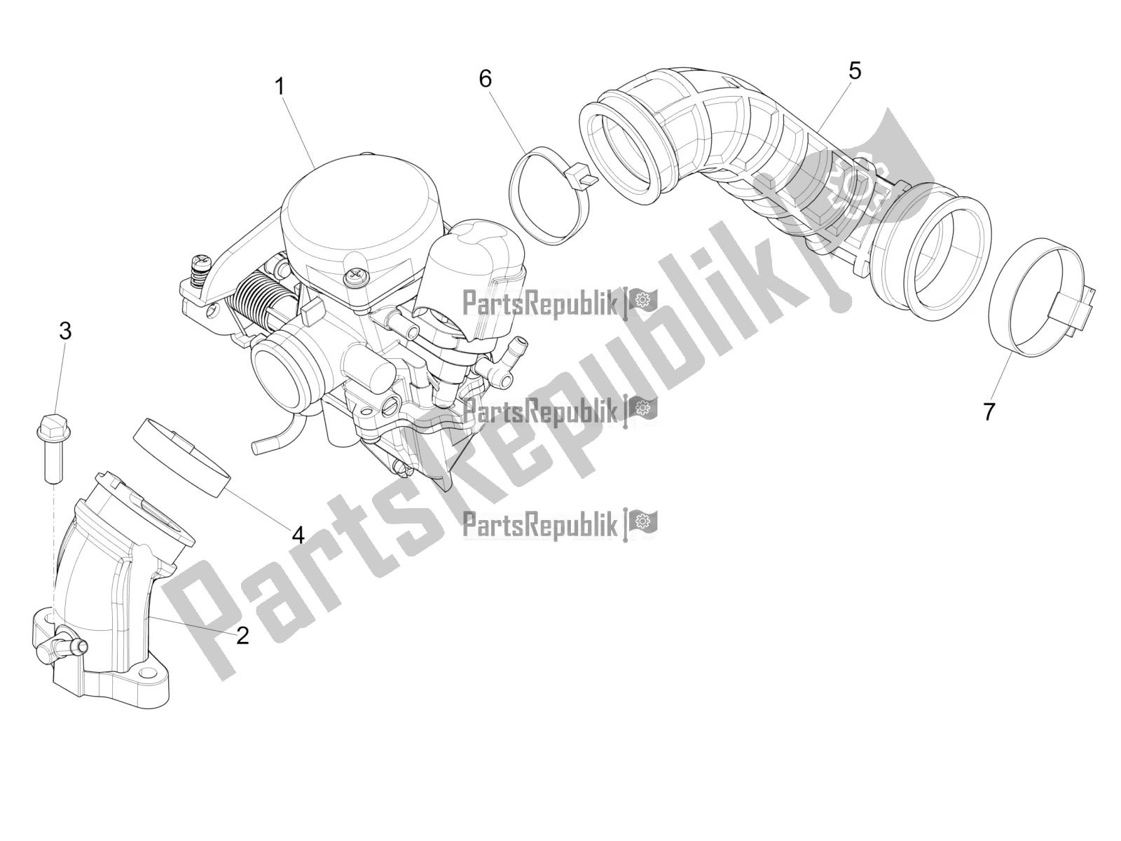 Toutes les pièces pour le Carburateur, Montage - Tuyau Union du Piaggio FLY 50 4T 2V 2017