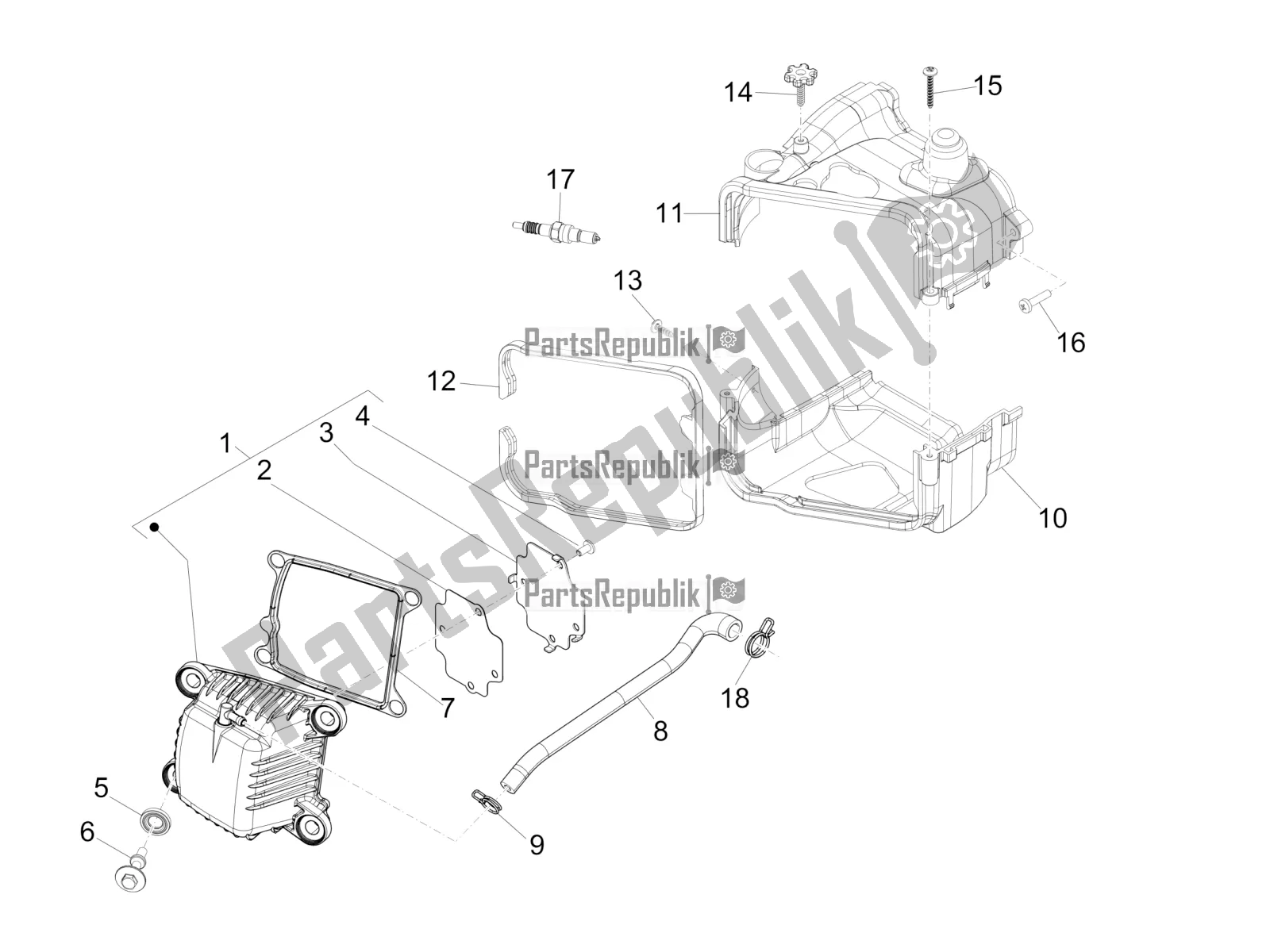 All parts for the Cylinder Head Cover of the Piaggio FLY 50 4T 2V 2017