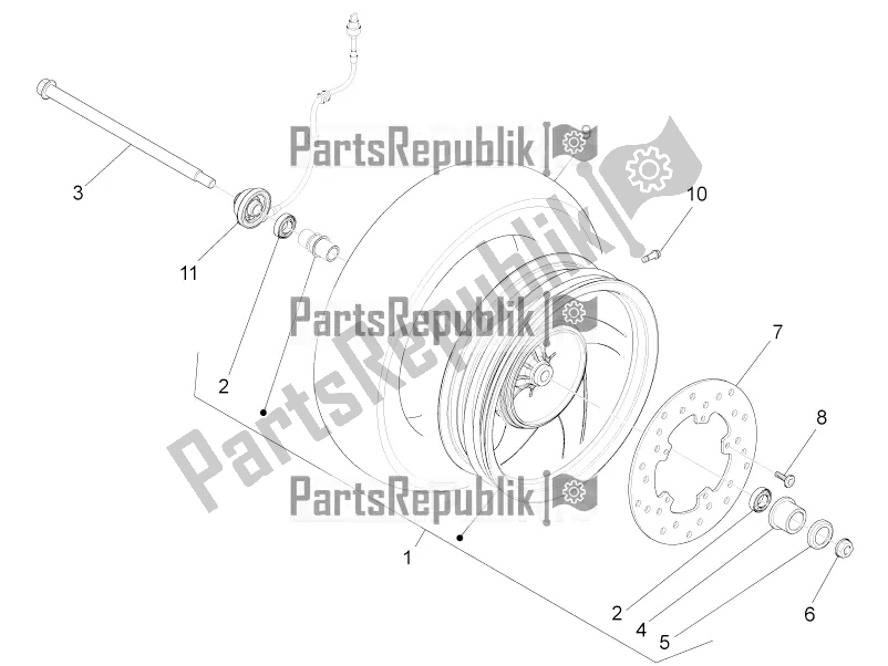 All parts for the Front Wheel of the Piaggio FLY 50 4T 2V 2017