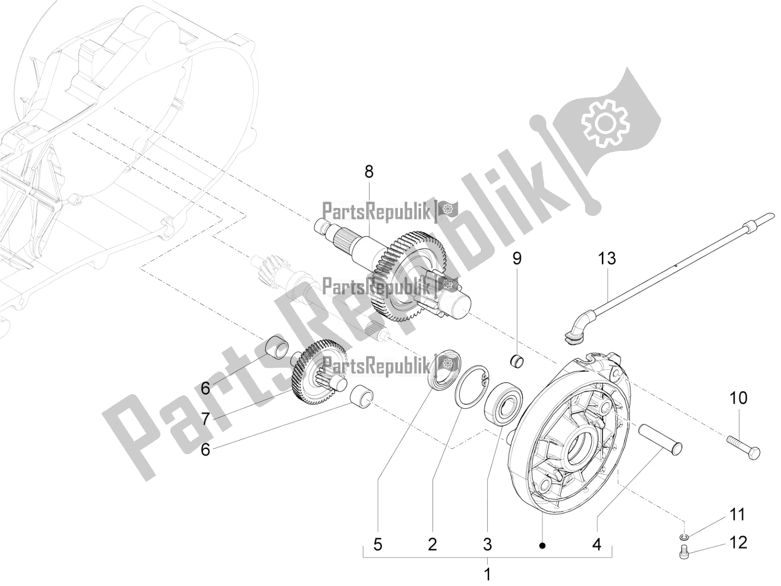 Alle onderdelen voor de Reductie-eenheid van de Piaggio FLY 50 4T 2V 2017