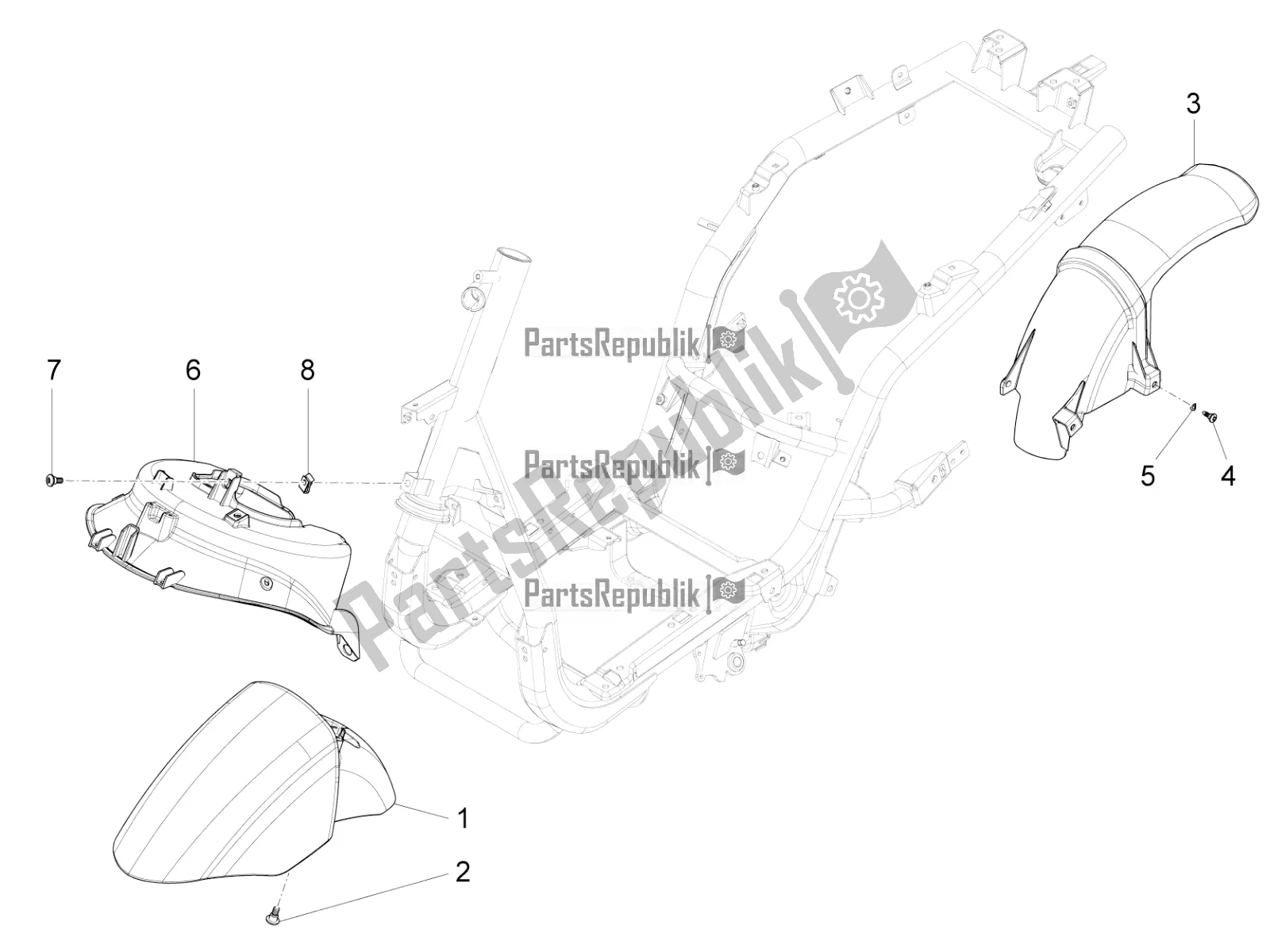 Tutte le parti per il Passaruota - Parafango del Piaggio FLY 50 4T 2V 2017