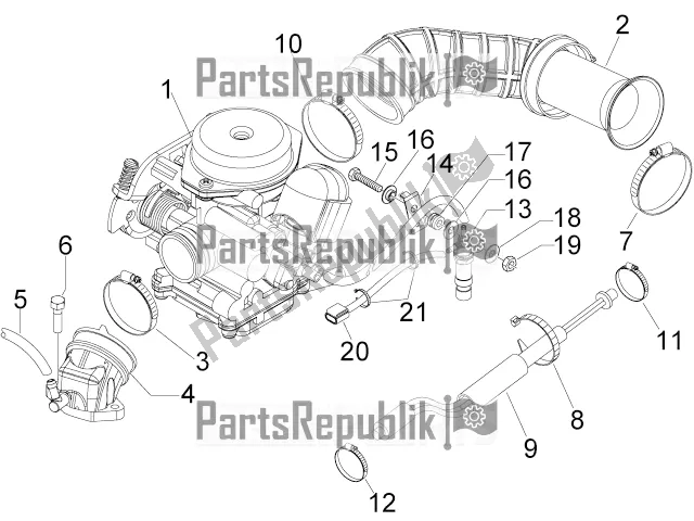 Todas las partes para Carburador, Montaje - Tubo De Unión de Piaggio FLY 50 4T 4V 2016