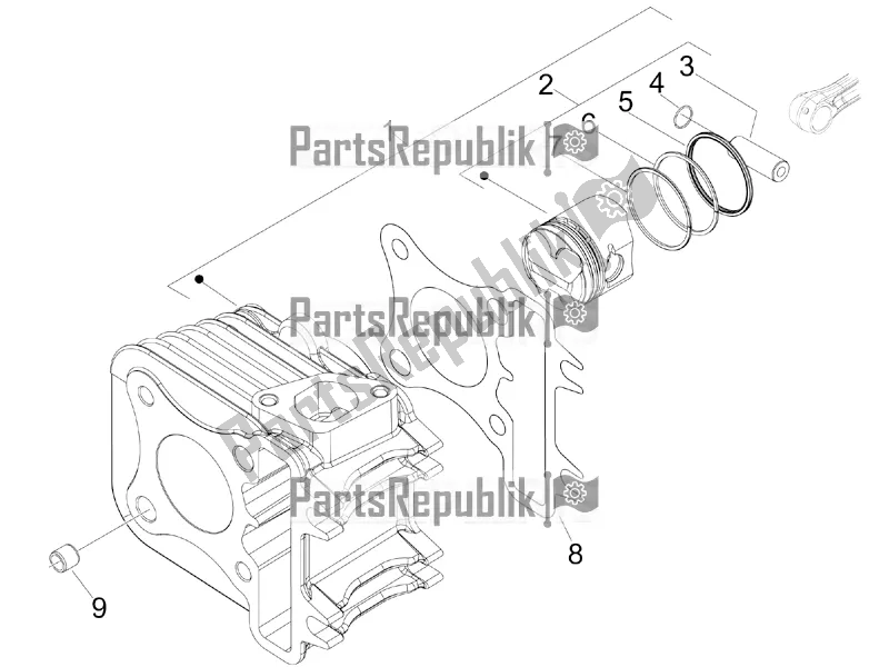 All parts for the Cylinder-piston-wrist Pin Unit of the Piaggio FLY 50 4T 4V 2016