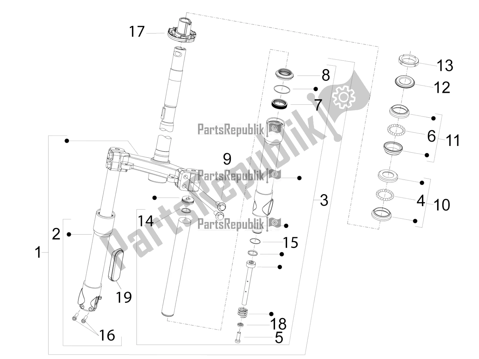 All parts for the Fork/steering Tube - Steering Bearing Unit of the Piaggio FLY 50 4T 4V 2016