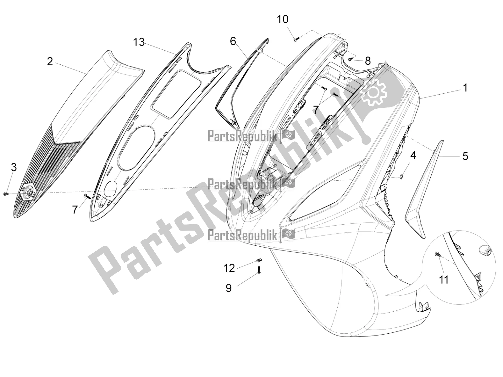 Toutes les pièces pour le Bouclier Avant du Piaggio FLY 50 4T 4V 2016