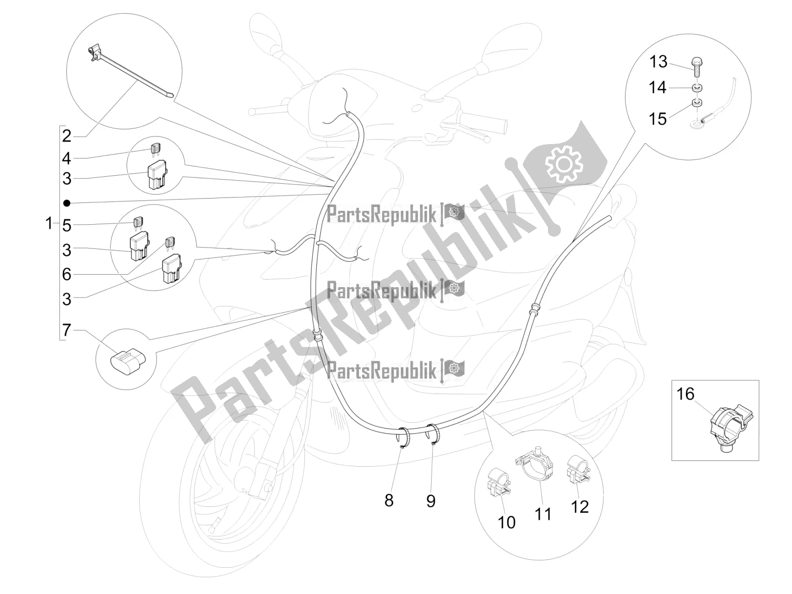 Tutte le parti per il Cablaggio Principale del Piaggio FLY 50 4T 4V 2016