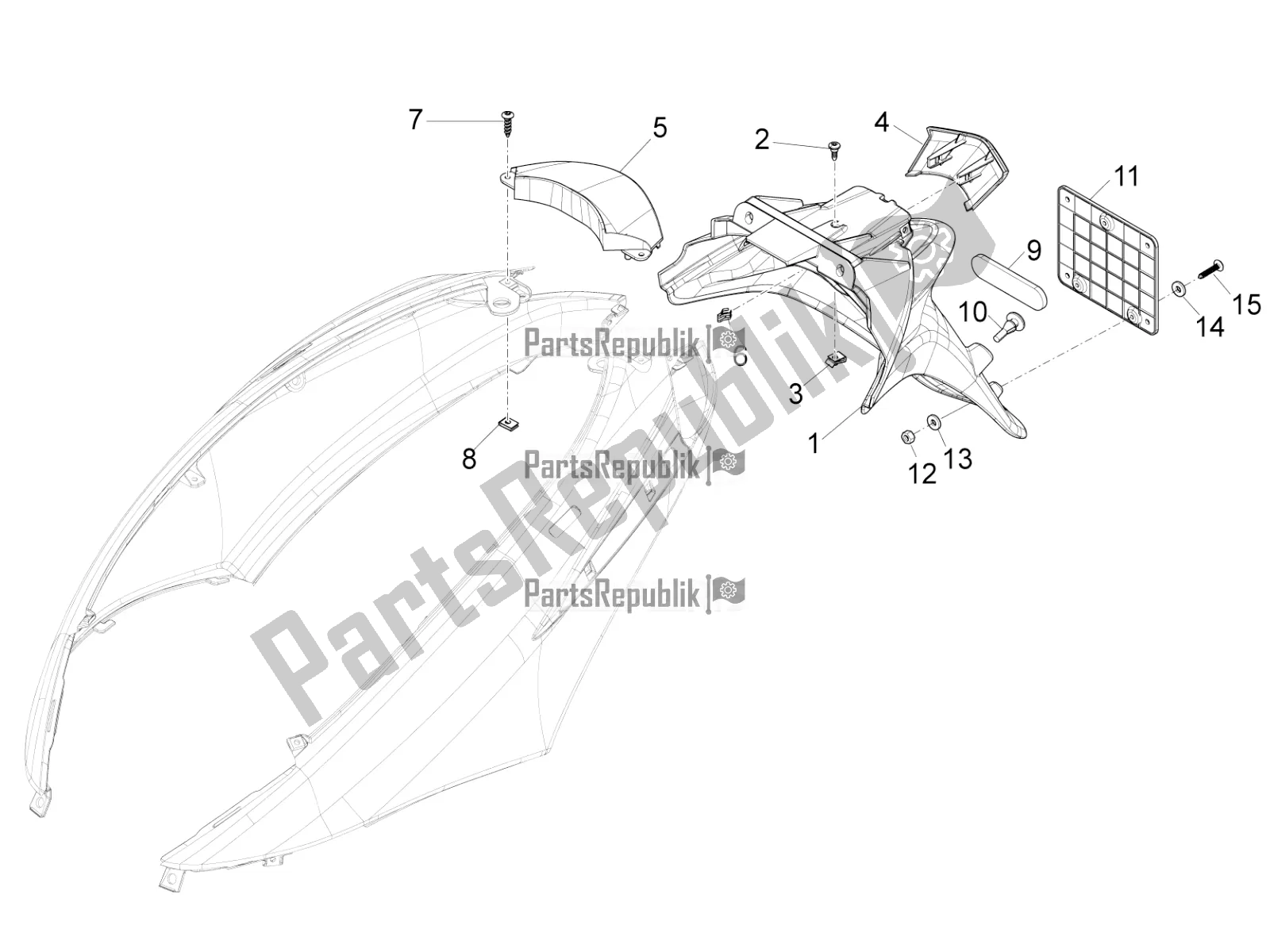 Alle onderdelen voor de Achterklep - Spatscherm van de Piaggio FLY 50 4T 4V 2016