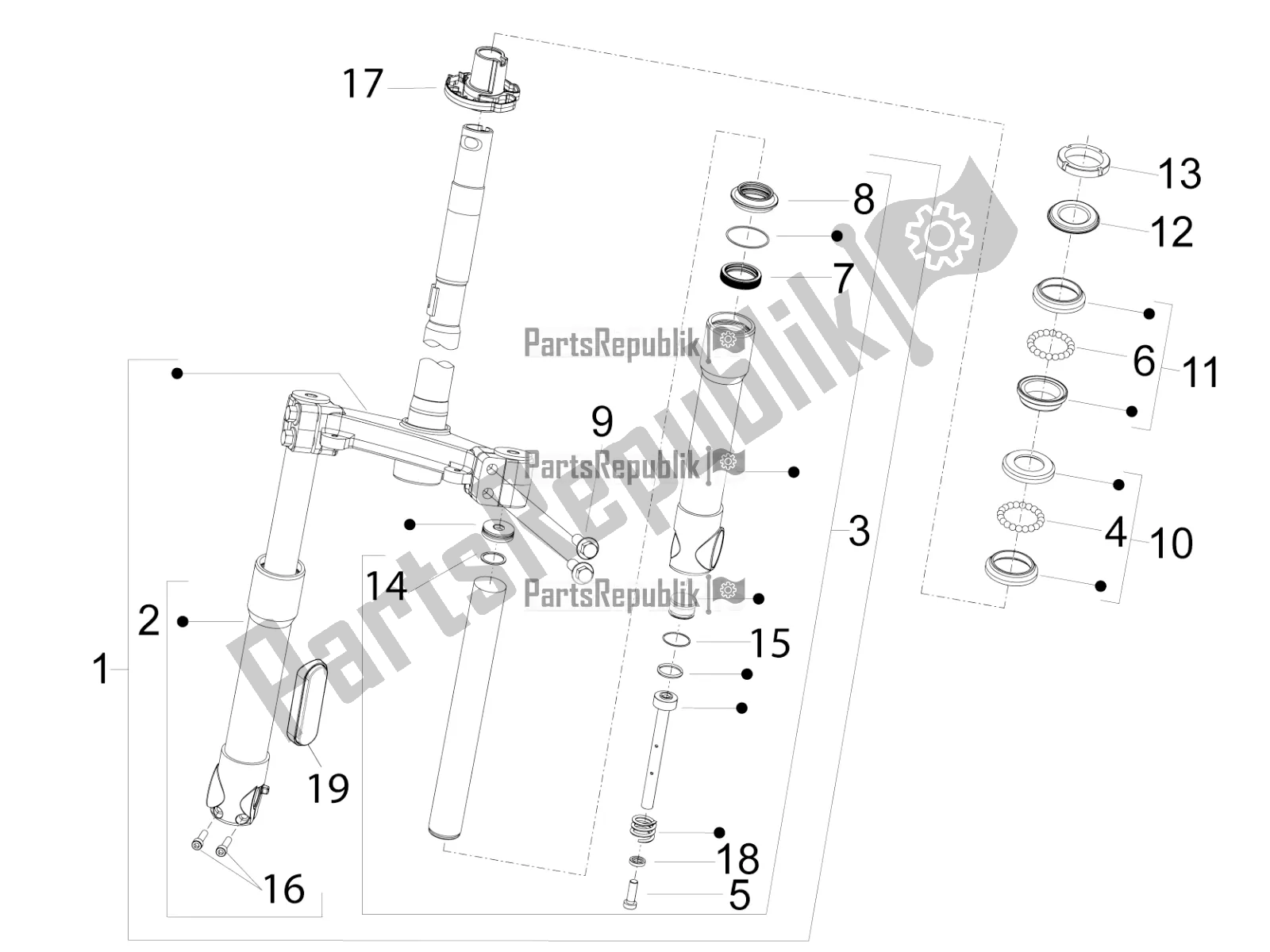 Toutes les pièces pour le Fourche / Tube De Direction - Palier De Direction du Piaggio FLY 50 4T 4V 2017