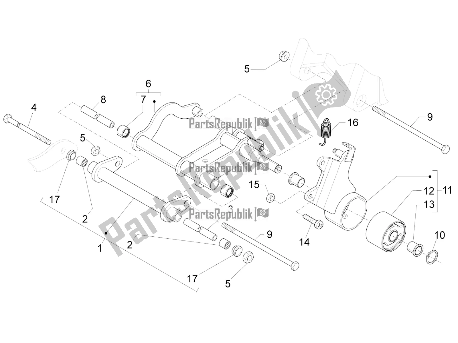 Alle onderdelen voor de Zwaaiende Arm van de Piaggio FLY 50 4T 4V 2017