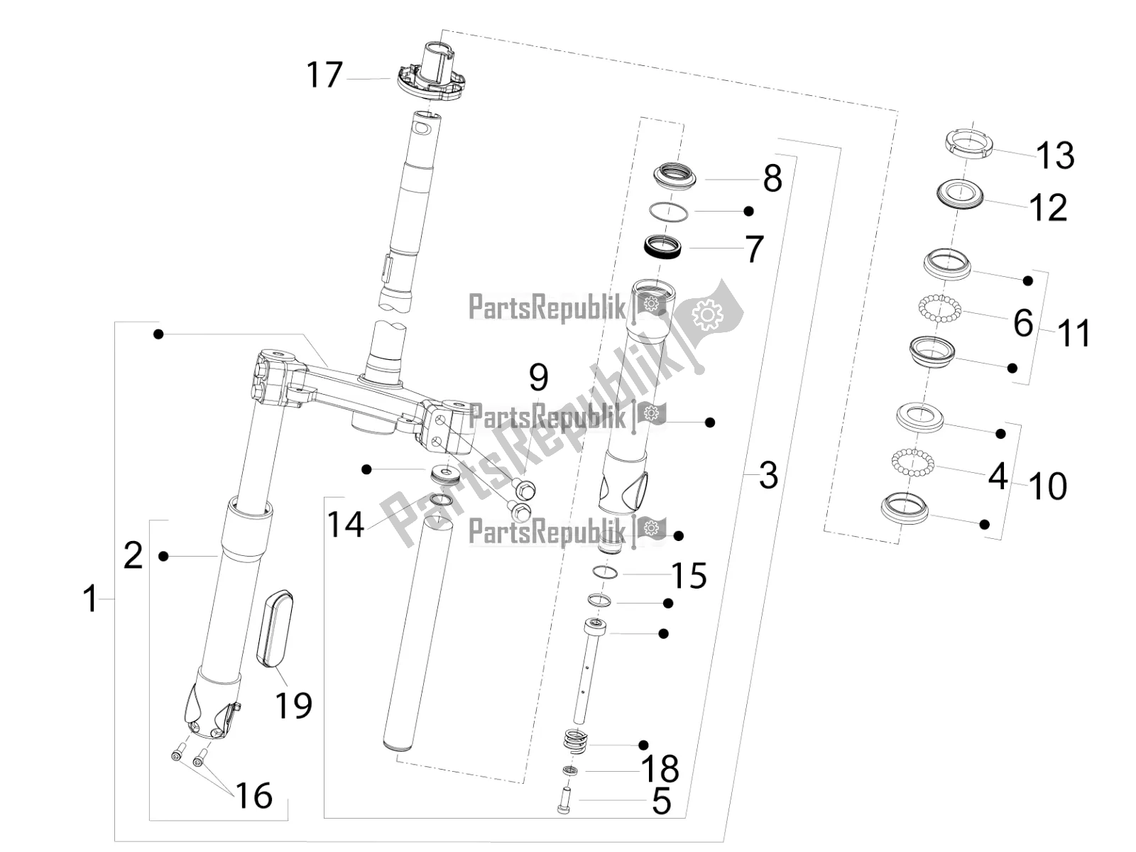 Toutes les pièces pour le Fourche / Tube De Direction - Palier De Direction du Piaggio FLY 50 4T 4V 2018