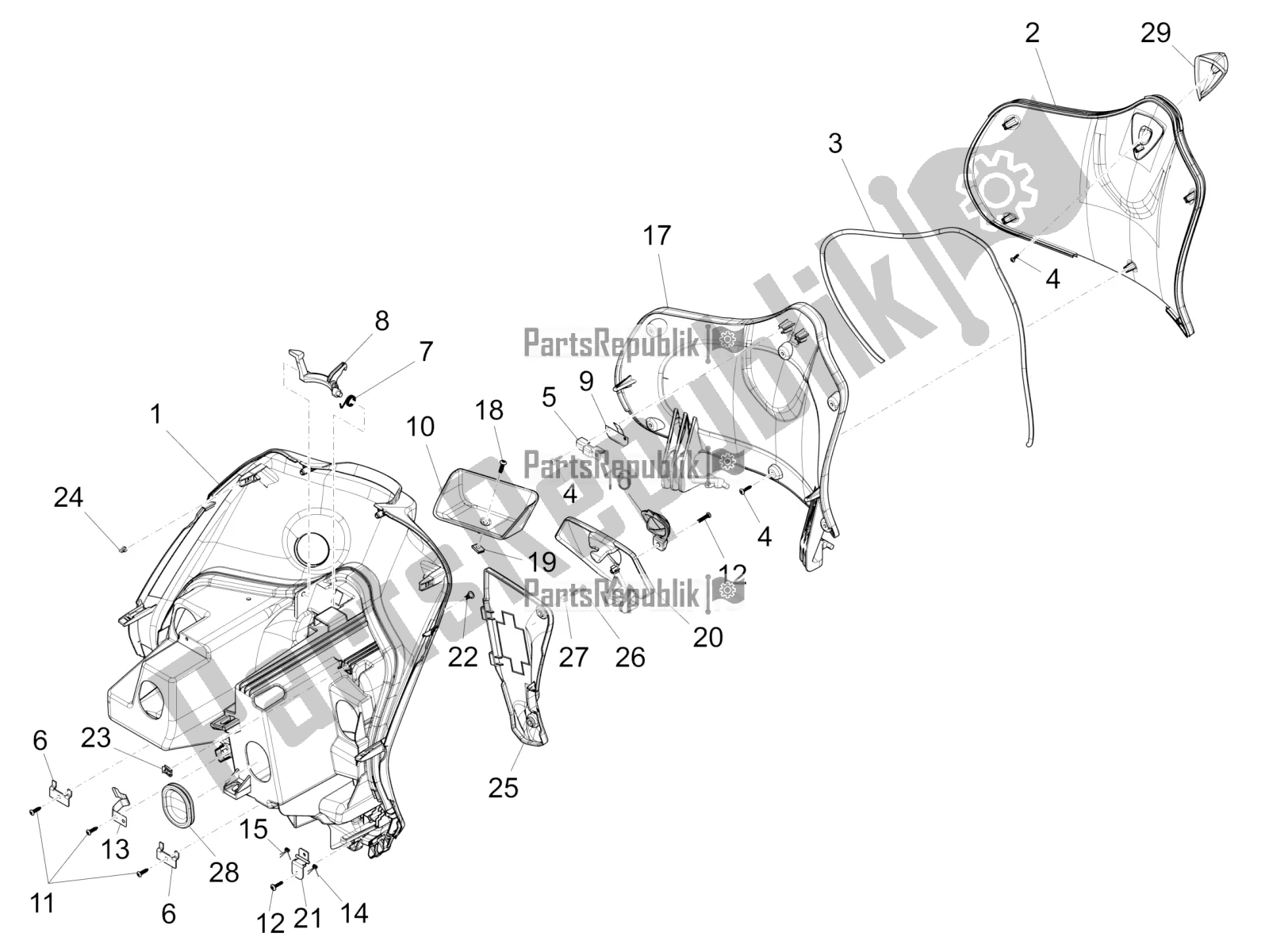 Toutes les pièces pour le Boîte à Gants Avant - Panneau De Protection Des Genoux du Piaggio FLY 50 4T 4V 2018