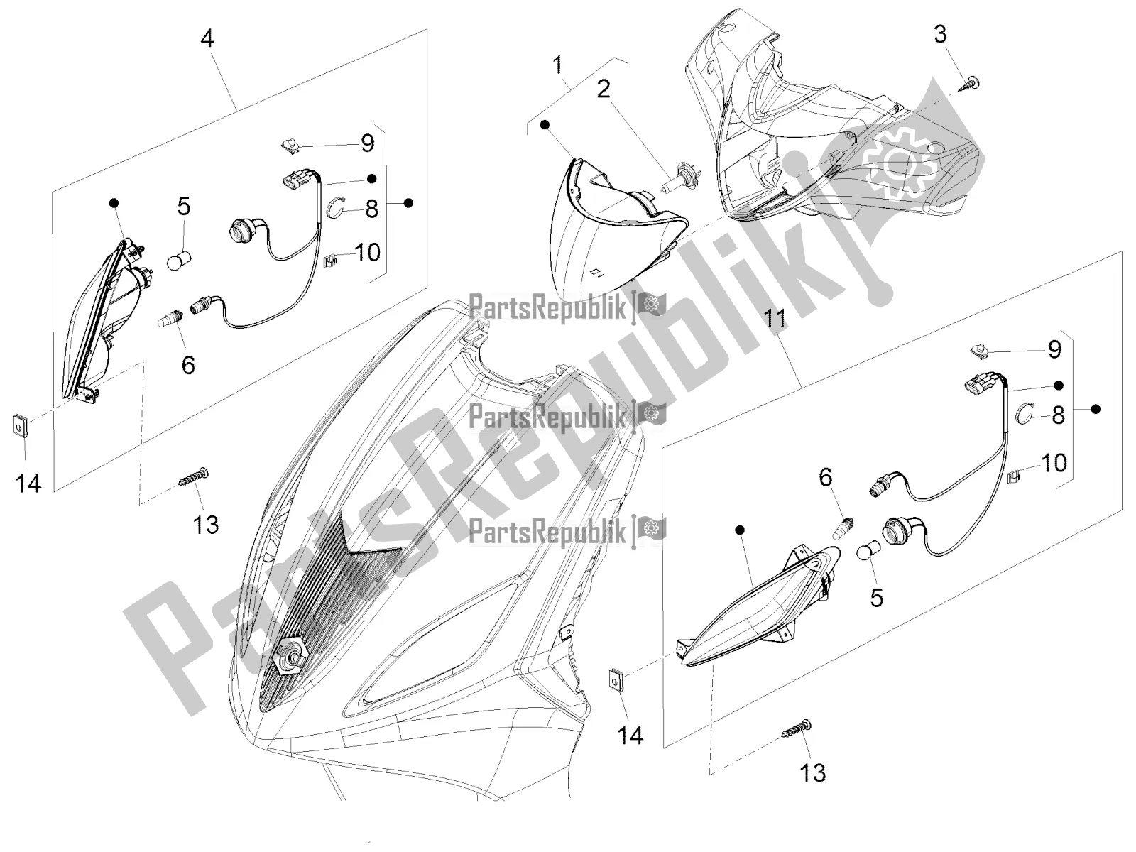 Tutte le parti per il Fari Anteriori - Indicatori Di Direzione del Piaggio FLY 50 4T 4V 2018