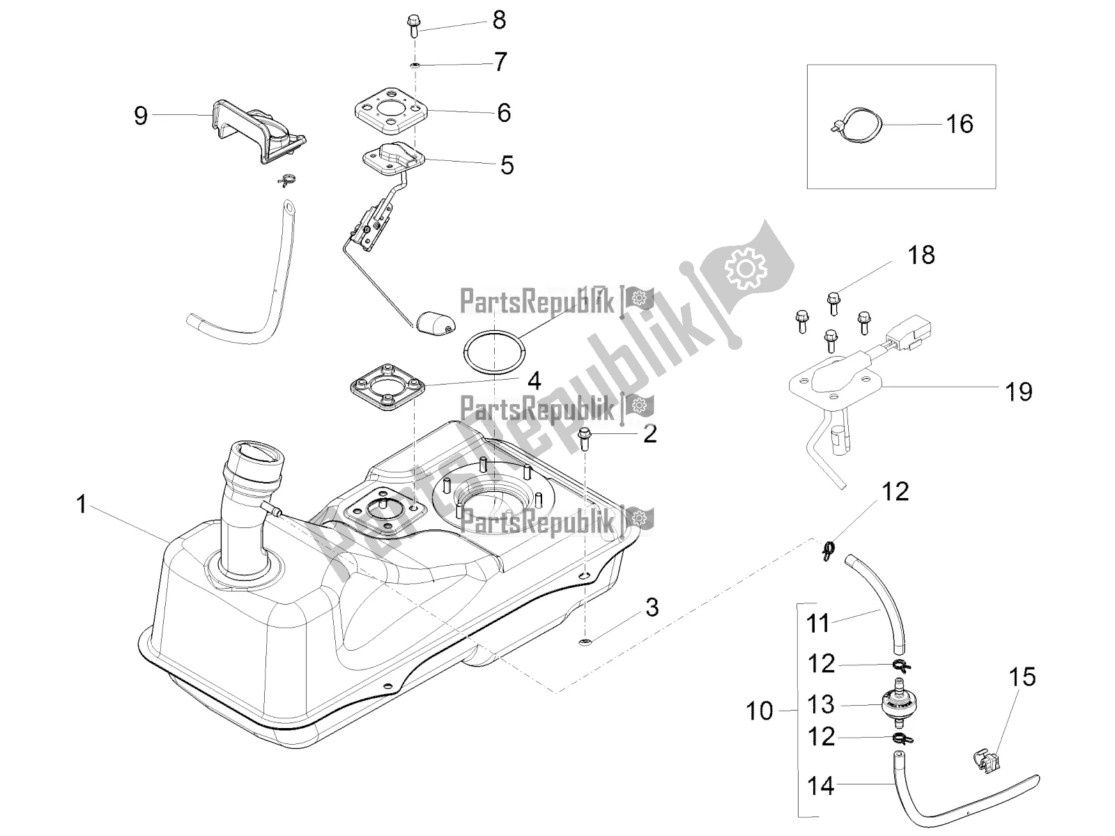 Toutes les pièces pour le Réservoir D'essence du Piaggio FLY 50 4T 4V 2018