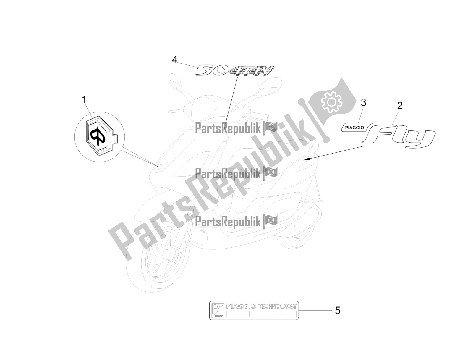 Toutes les pièces pour le Plaques - Emblèmes du Piaggio FLY 50 4T 4V 2018