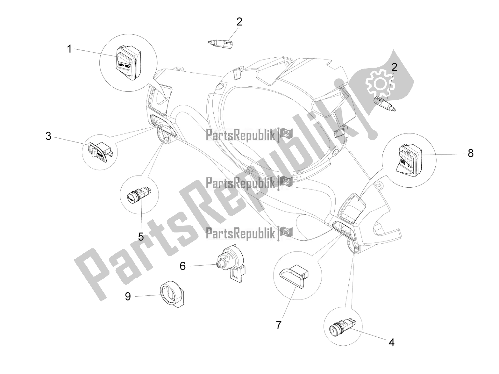 Toutes les pièces pour le Sélecteurs - Interrupteurs - Boutons du Piaggio FLY 50 4T 4V 2018