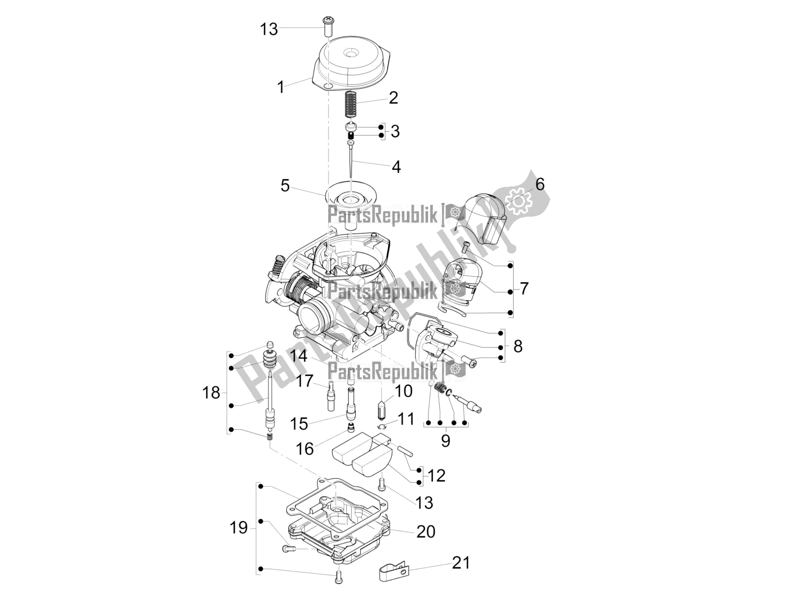 Toutes les pièces pour le Composants Du Carburateur du Piaggio FLY 50 4T 4V USA 2016