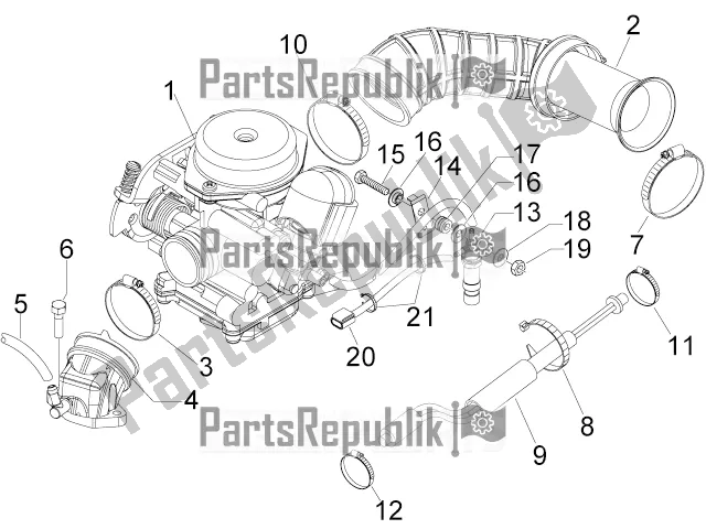 Todas las partes para Carburador, Montaje - Tubo De Unión de Piaggio FLY 50 4T 4V USA 2016