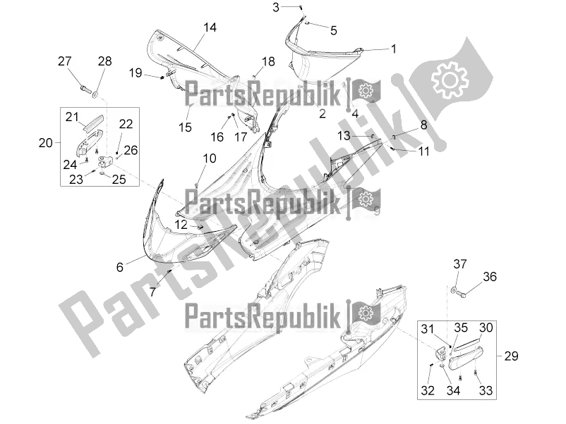 Toutes les pièces pour le Housse Centrale - Repose-pieds du Piaggio FLY 50 4T 4V USA 2016