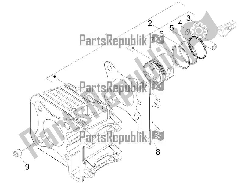 All parts for the Cylinder-piston-wrist Pin Unit of the Piaggio FLY 50 4T 4V USA 2016