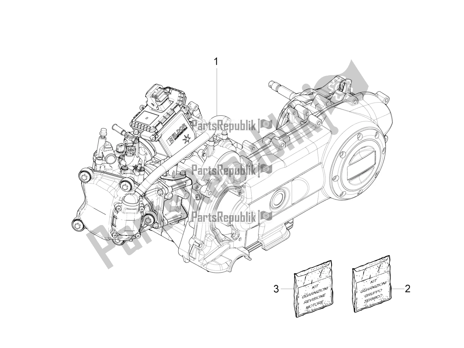 Alle onderdelen voor de Motor Assemblage van de Piaggio FLY 50 4T 4V USA 2016