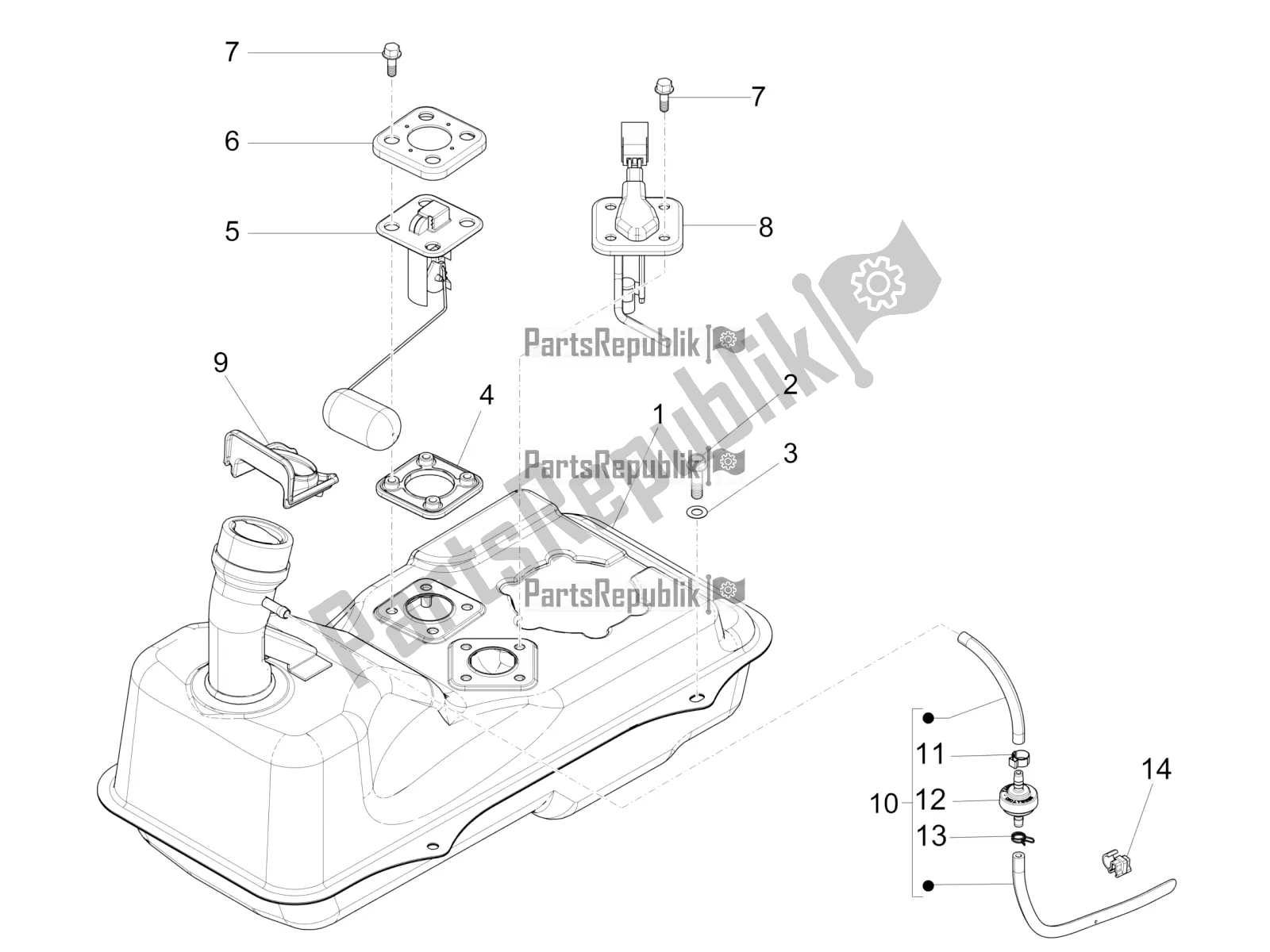 Todas las partes para Depósito De Combustible de Piaggio FLY 50 4T 4V USA 2016