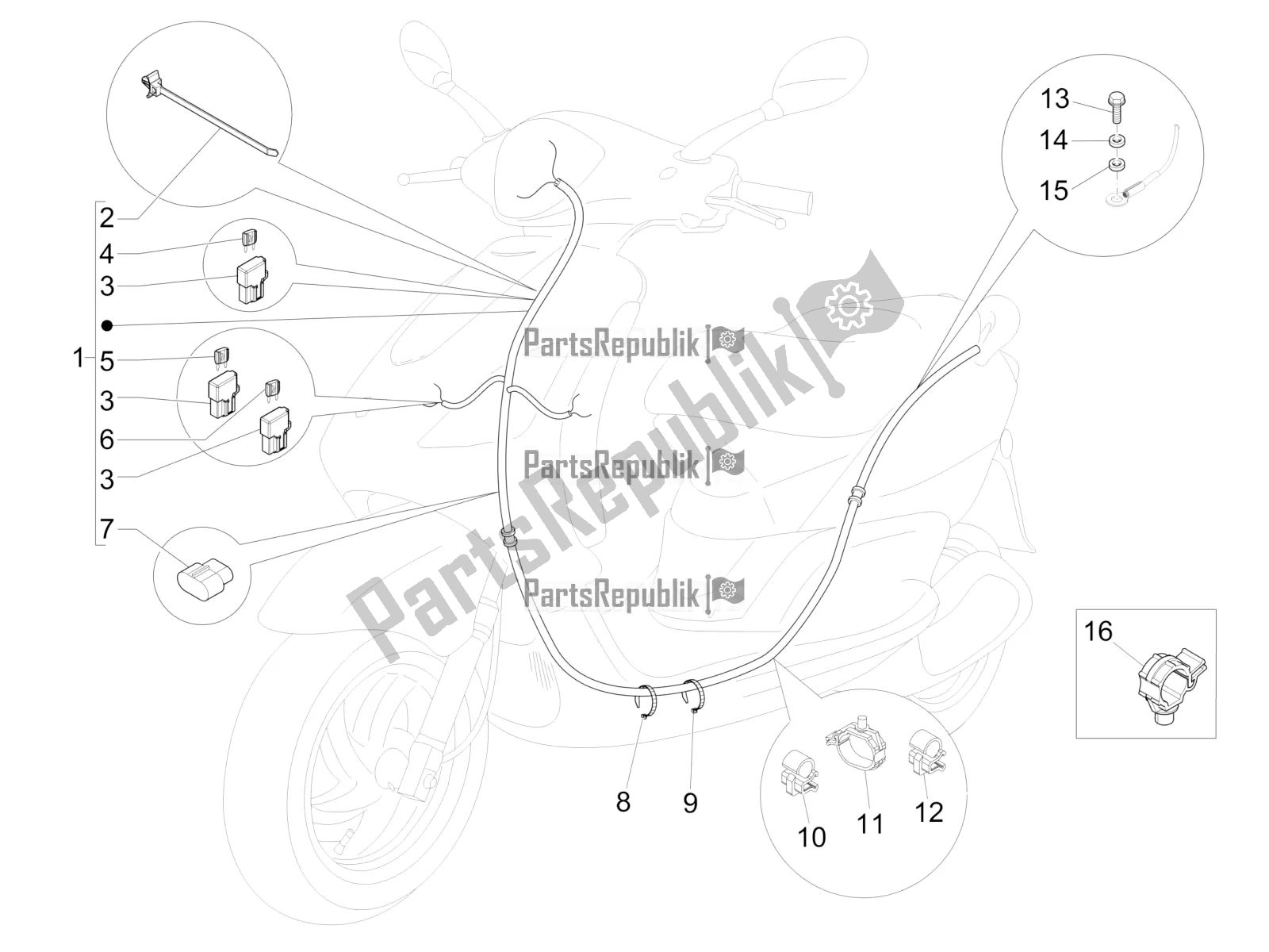 Wszystkie części do G?ówna Wi? Zka Przewodów Piaggio FLY 50 4T 4V USA 2016