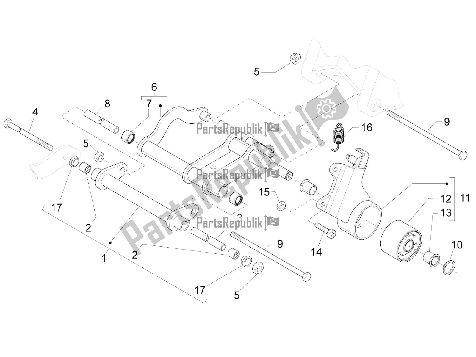 Toutes les pièces pour le Bras Oscillant du Piaggio FLY 50 4T 4V USA 2016