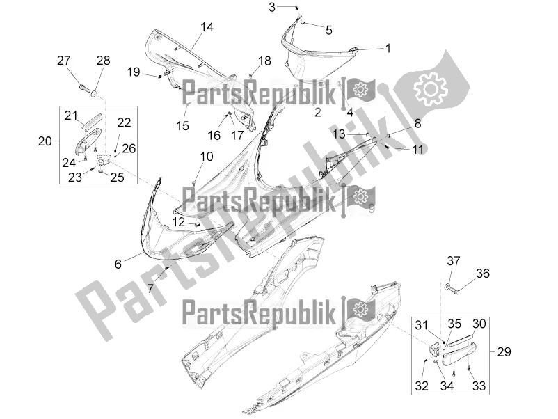 Todas las partes para Cubierta Central - Reposapiés de Piaggio FLY 50 4T 4V USA 2017