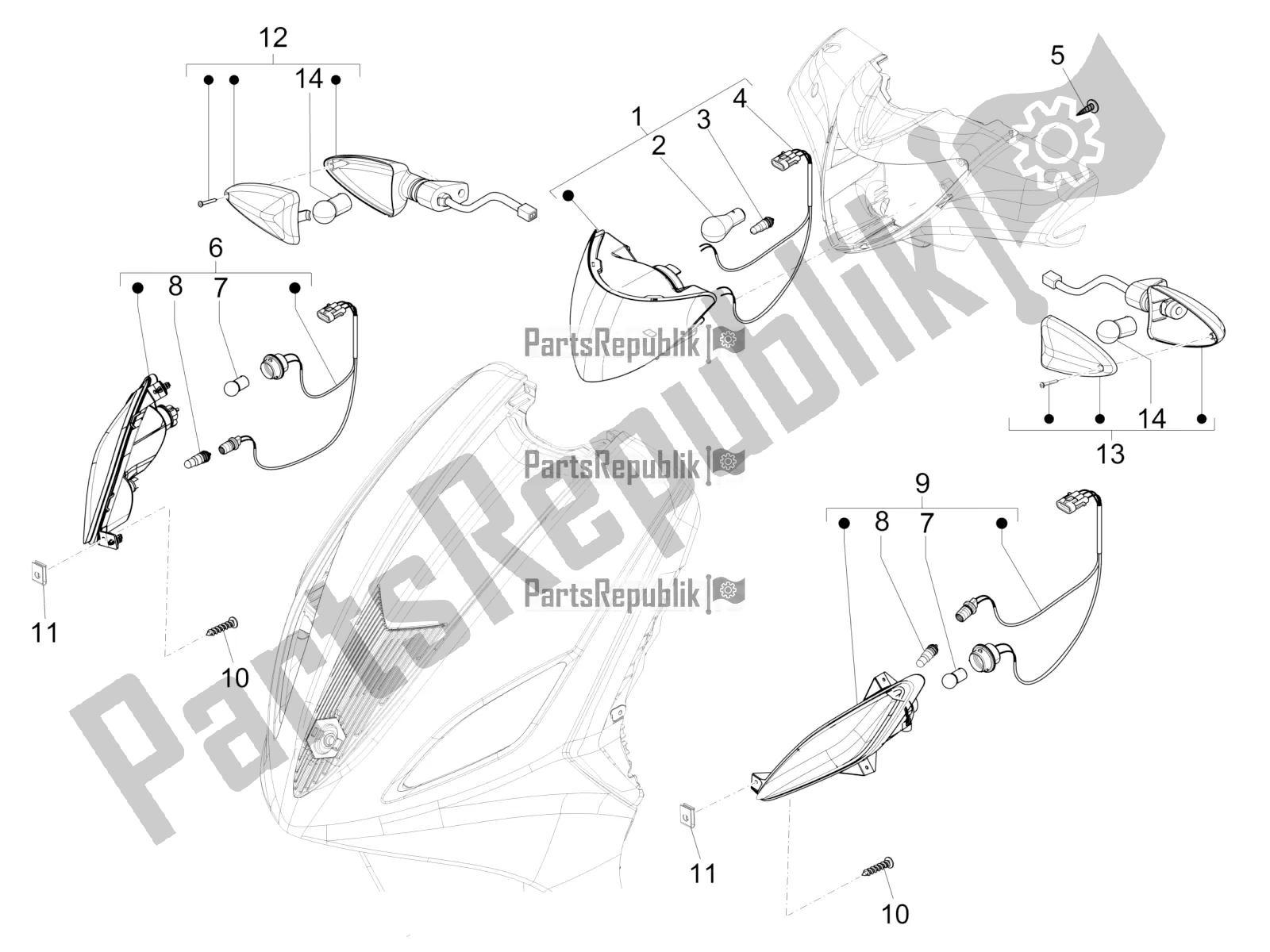 Toutes les pièces pour le Phares Avant - Clignotants du Piaggio FLY 50 4T 4V USA 2017