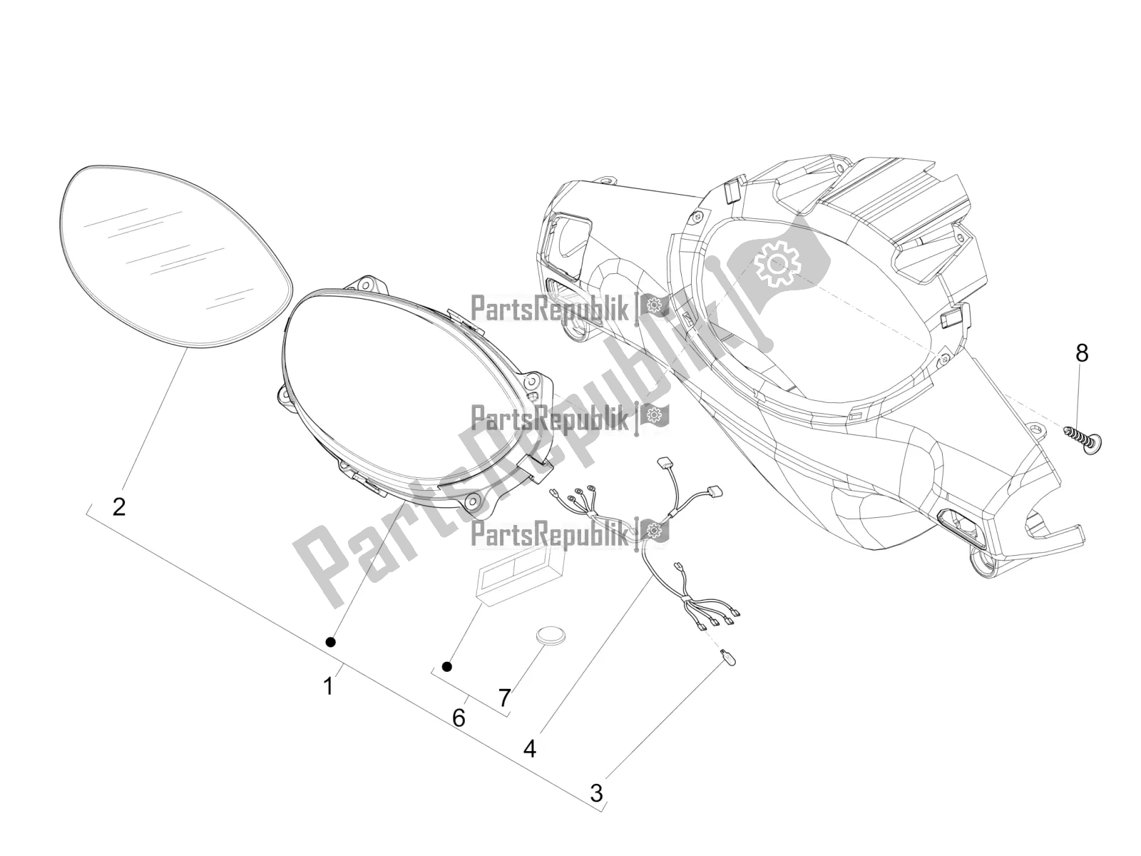 Toutes les pièces pour le Combinaison De Compteurs - Cruscotto du Piaggio FLY 50 4T 4V USA 2017