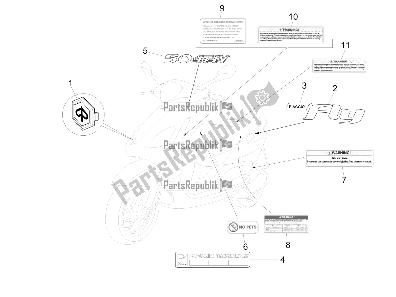 Todas las partes para Placas - Emblemas de Piaggio FLY 50 4T 4V USA 2017