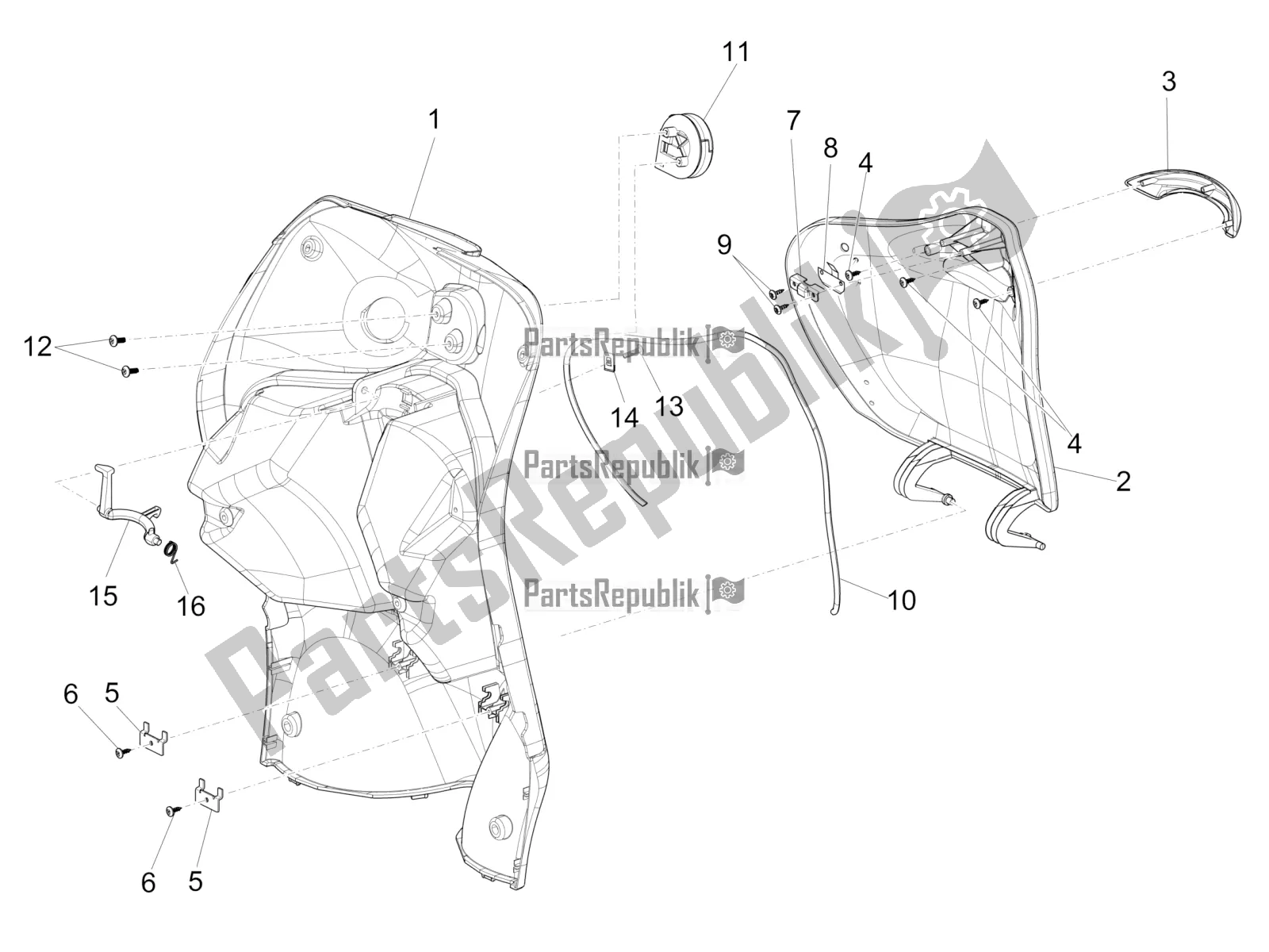 All parts for the Front Glove-box - Knee-guard Panel of the Piaggio Liberty 125 4T Iget Corporate E4 2017-2019 Emea 2017