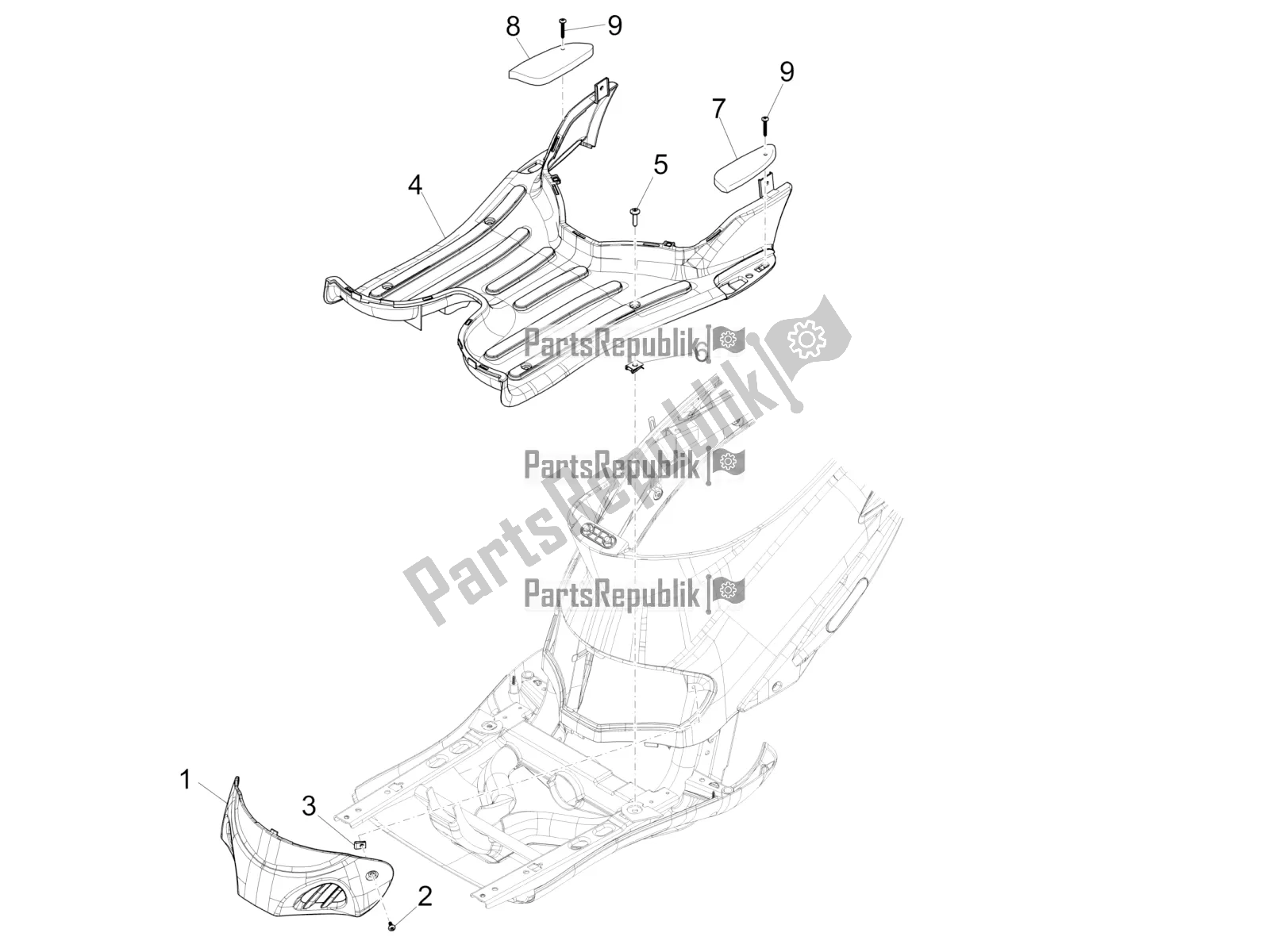 Toutes les pièces pour le Housse Centrale - Repose-pieds du Piaggio Liberty 125 4T Iget Corporate E4 2017-2019 Emea 2018