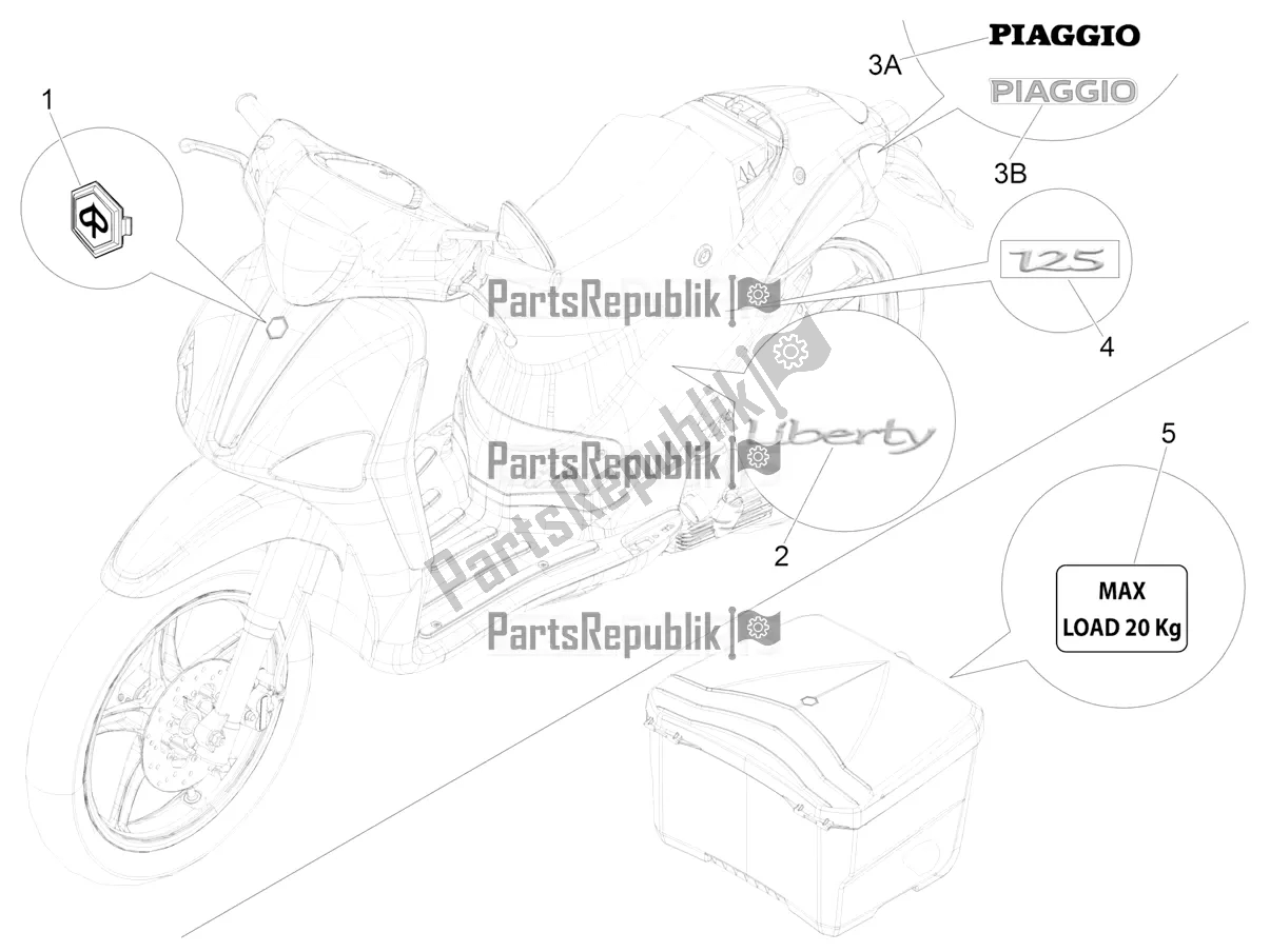 Tutte le parti per il Piatti - Emblemi del Piaggio Liberty 125 4T Iget Corporate E4 2017-2019 Emea 2018