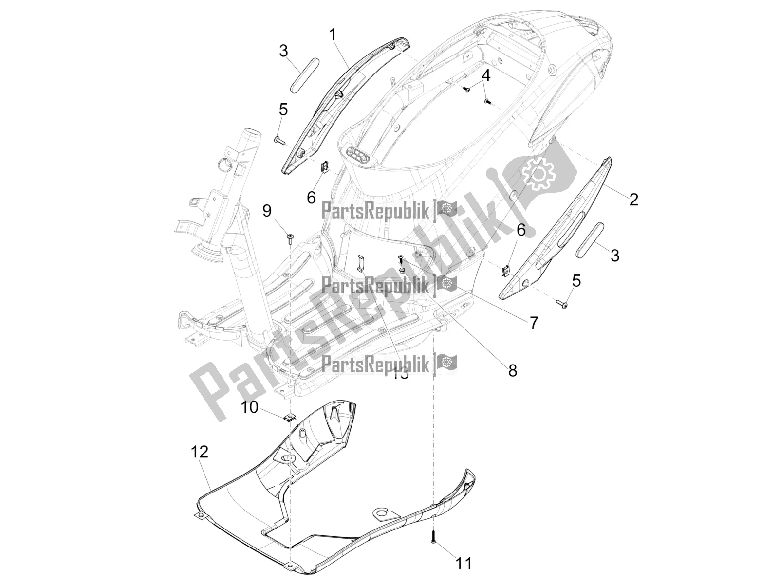 Toutes les pièces pour le Couvercle Latéral - Spoiler du Piaggio Liberty 125 4T Iget Corporate E4 2017-2019 Emea 2018