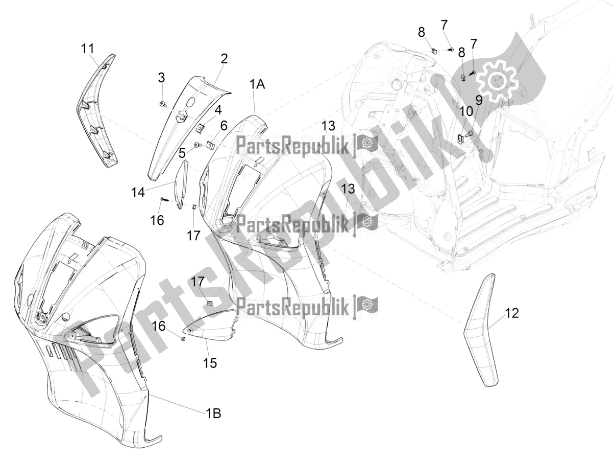 Toutes les pièces pour le Bouclier Avant du Piaggio Liberty 125 4T Iget Corporate E4 2017-2019 Emea 2019