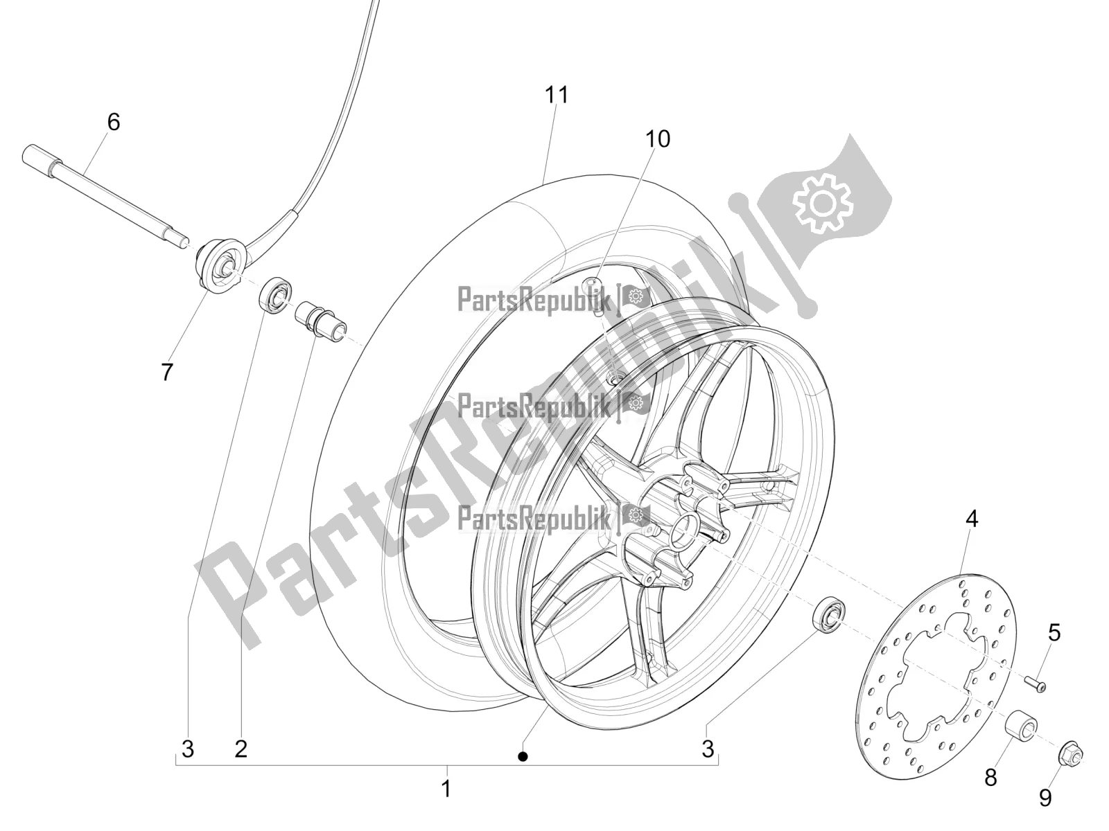 All parts for the Front Wheel of the Piaggio Liberty 125 4T Iget Corporate E4 2017-2019 Emea 2019