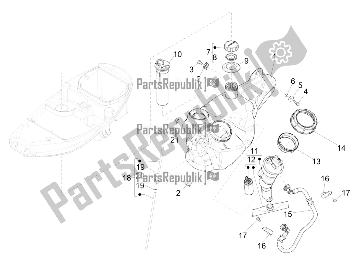 Toutes les pièces pour le Réservoir D'essence du Piaggio Liberty 125 4T Iget Corporate E4 2017-2019 Emea 2019