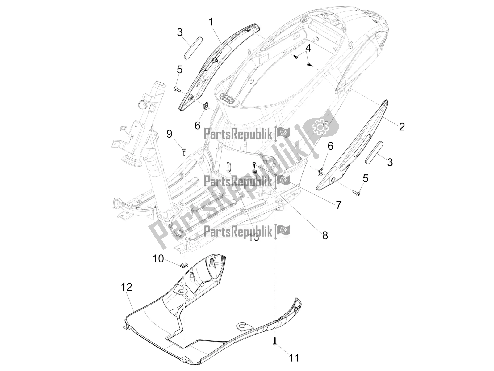 Toutes les pièces pour le Couvercle Latéral - Spoiler du Piaggio Liberty 125 4T Iget Corporate E4 2017-2019 Emea 2019