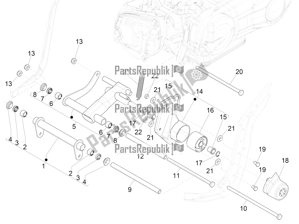 Toutes les pièces pour le Bras Oscillant du Piaggio Liberty 125 4T Iget Corporate E4 2017-2019 Emea 2019