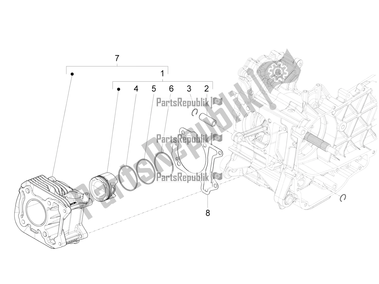 Todas as partes de Unidade De Pino Cilindro-pistão-pulso do Piaggio Liberty 125 Iget 4T 3V IE ABS Apac 2016