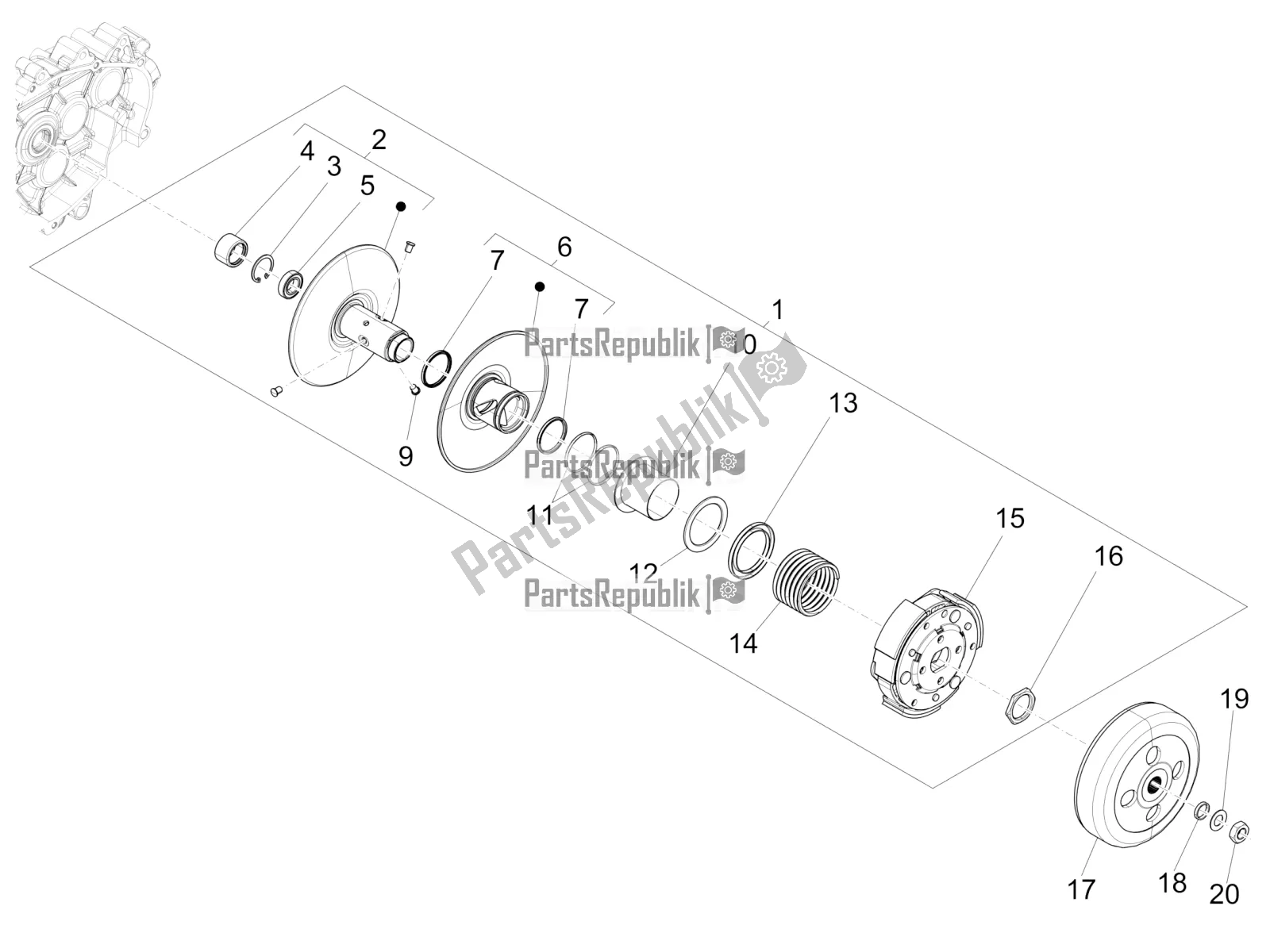 All parts for the Driven Pulley of the Piaggio Liberty 125 Iget 4T 3V IE ABS Apac 2016